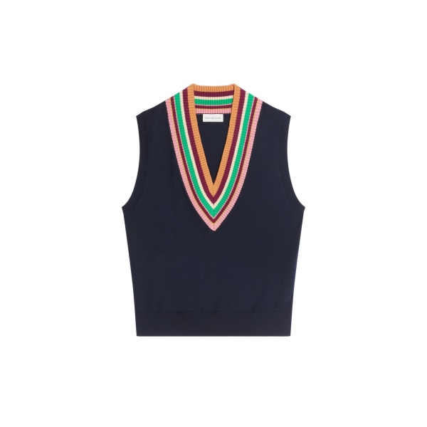 Dries Van Noten V-neck wool top in Navy | Knitwear | Coveti