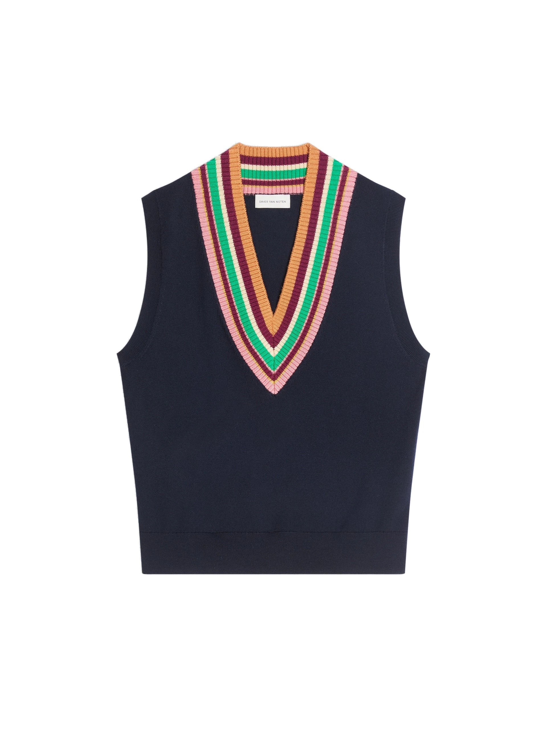 Dries Van Noten V-neck wool top in Navy | Knitwear | Coveti Dries Van Noten V-neck wool top in Navy | Knitwear | Coveti