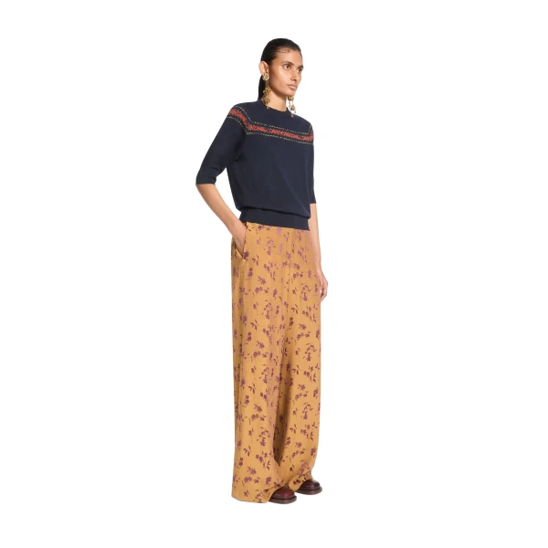 Wide leg jacquard pants in Ocra - Image 3
