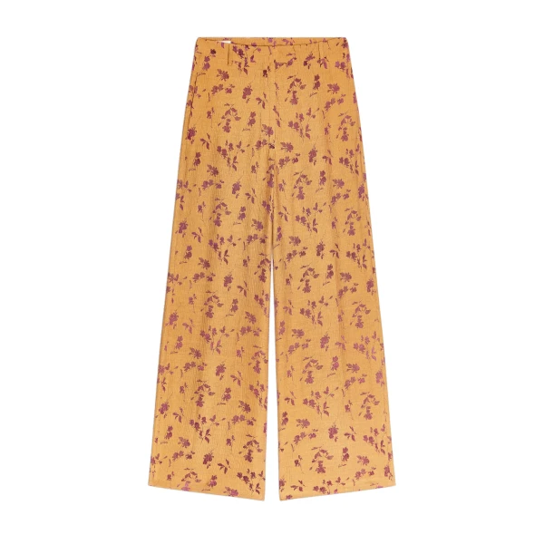 Dries Van Noten Wide leg jacquard pants in Ocra | Pants | Coveti