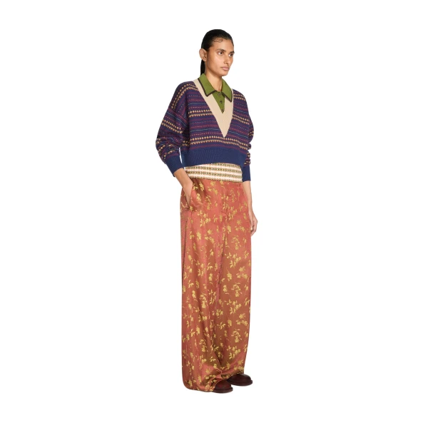 Wide leg jacquard pants in Rust - Image 3