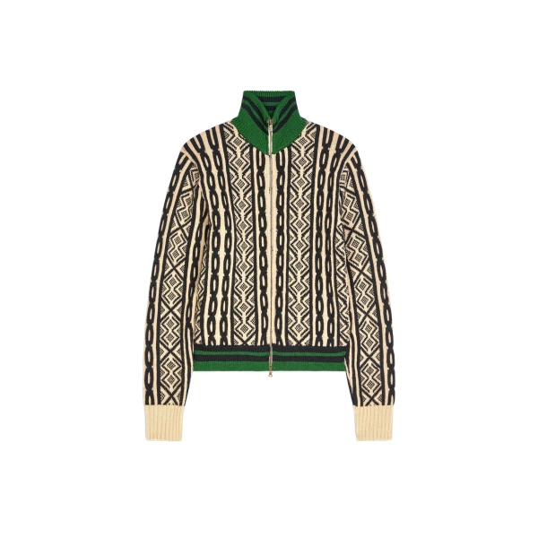Dries Van Noten Zipped wool cardigan in Champagne | Knitwear | Coveti
