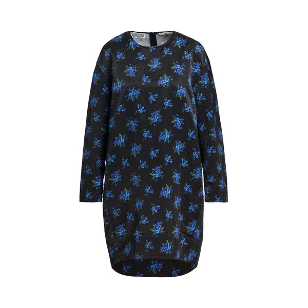 Black and blue floral mini dress with dropped shoulders