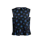Black and blue sleeveless floral ruffle-detail top