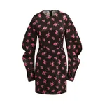 Black and pink floral mini dress with voluminous sleeves