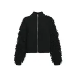 Black fringe-sleeve wool-blend cardigan