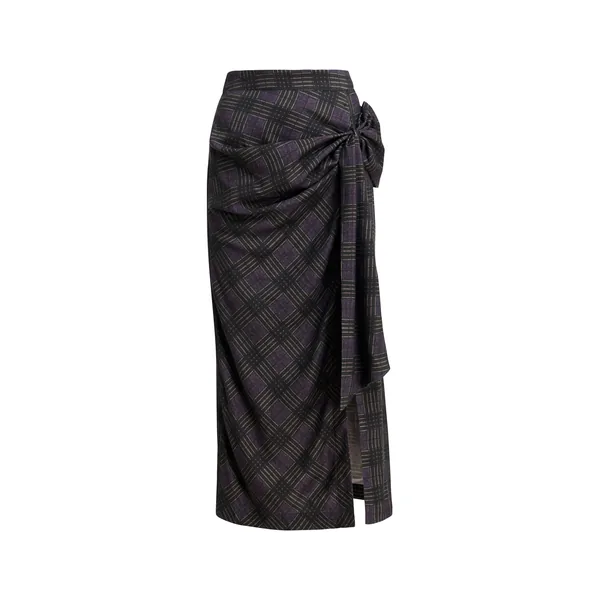 Black, grey and off-white checked draped midi skirt