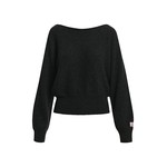 Black wool-cashmere sweater with boat neckline