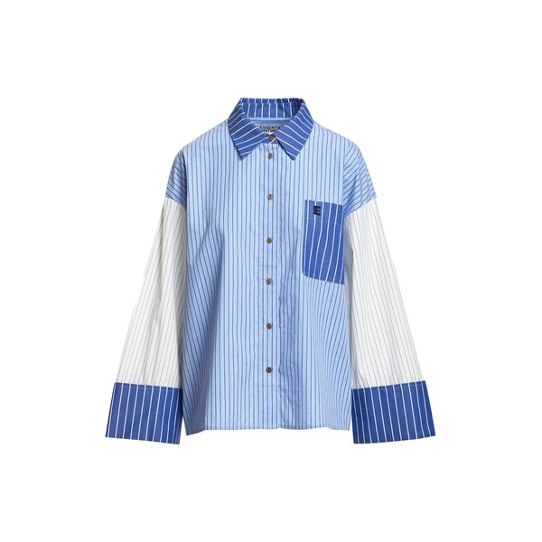 Blue and off-white patchwork oversized striped shirt