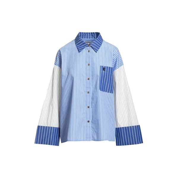 Blue and off-white patchwork oversized striped shirt