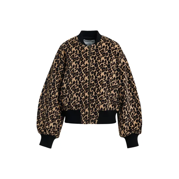 Brown and black leopard-print bomber jacket