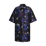 Brown and blue floral jacquard mini shirt dress