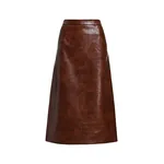 Brown croco-effect faux leather midi skirt