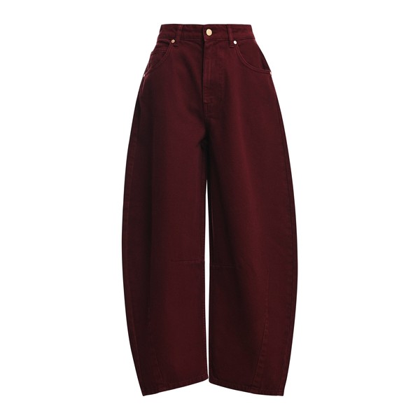 Burgundy barrel-leg cropped jeans