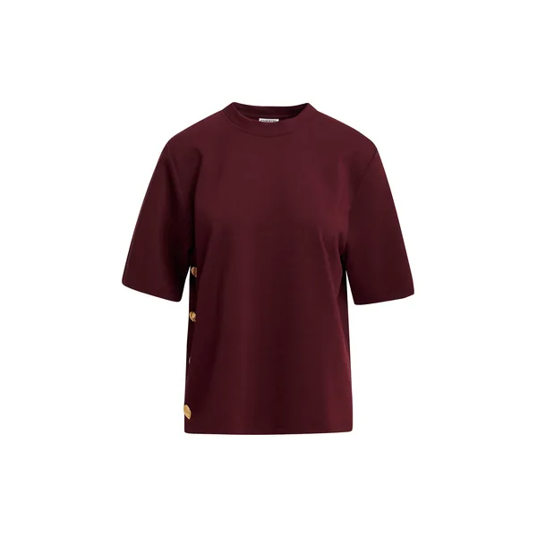 Burgundy side-button cotton-blend T-shirt