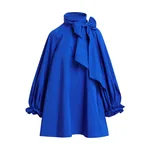 Cobalt blue oversized A-line mini dress with pussy-bow neckline
