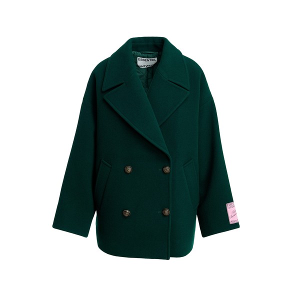 Dark green double-breasted wool coat