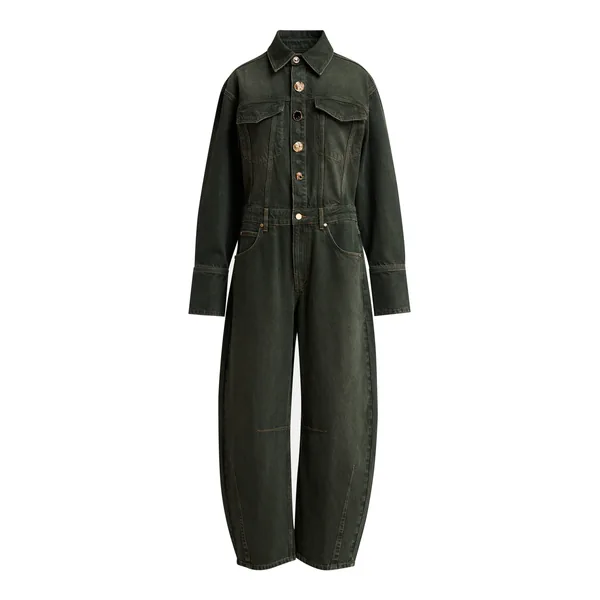 Dark grey denim barrel-leg jumpsuit