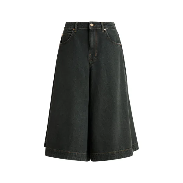 Dark grey organic cotton wide-leg denim bermuda shorts