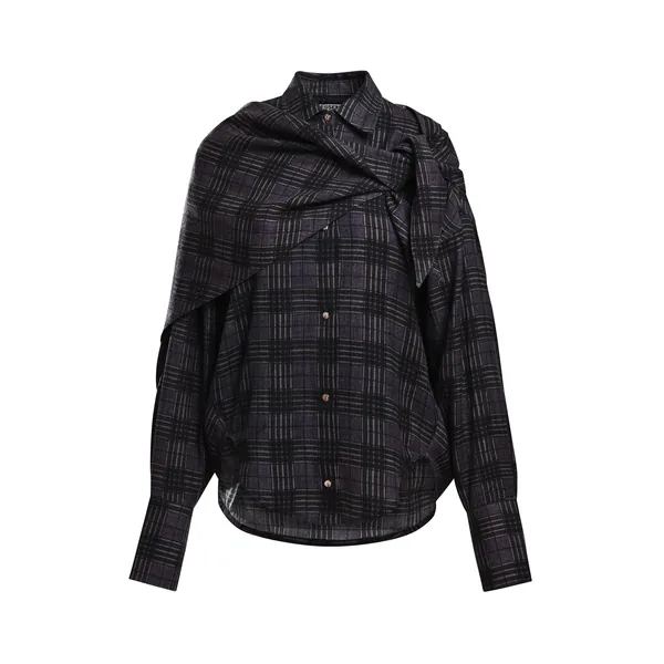 Grey and black checked oversized shirt with detachable scarf