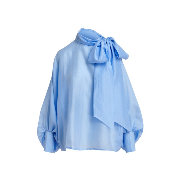 Light blue oversized pussy-bow top