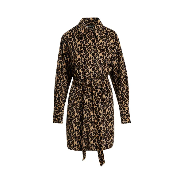 Light brown, brown and black leopard-print shirt dress