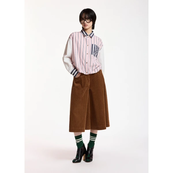 off-white and dark grey patchwork striped cropped shirt