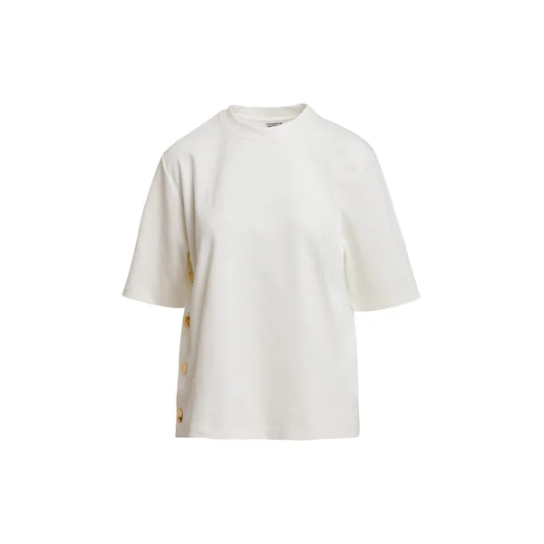 Off-white side-button cotton-blend T-shirt
