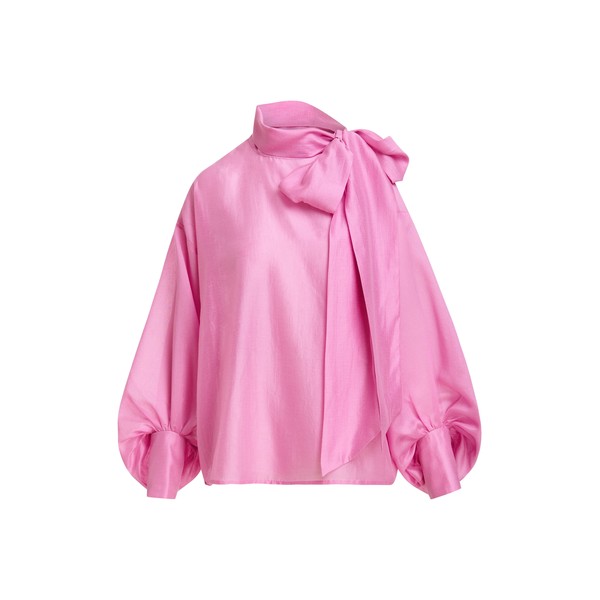 Pink oversized pussy-bow top