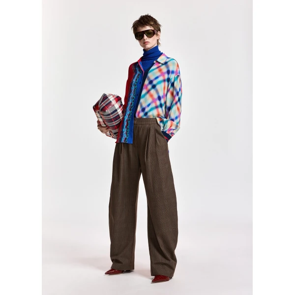 blue and multicolor mixed-print oversized shirt