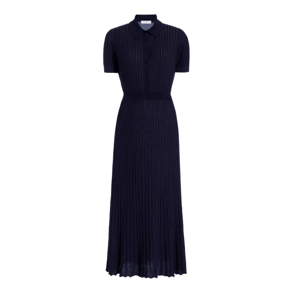 Amor Knit Midi Dress in Dark Navy Cashmere Silk