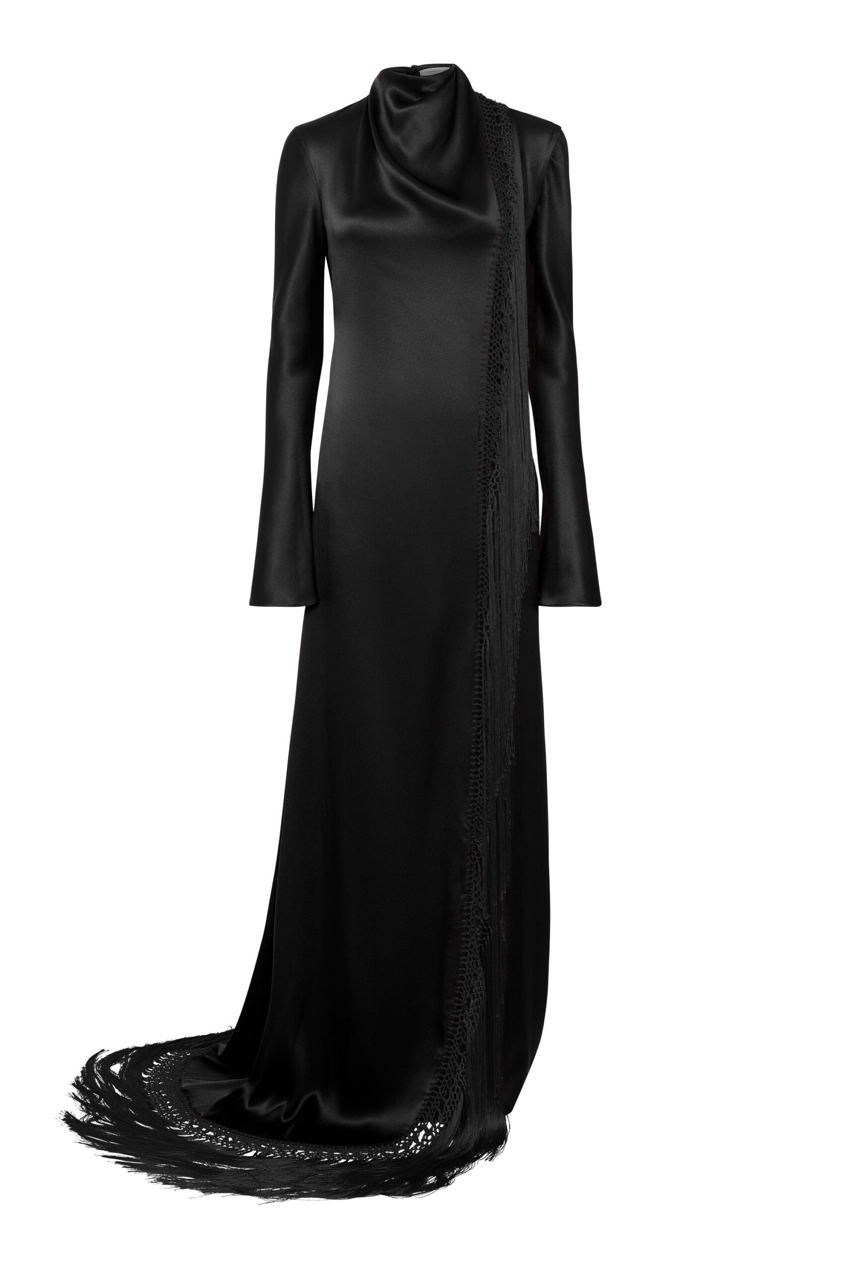 Gabriela Hearst Anne Dress in Black Silk Satin with Silk Macrame gabriela hearst dress