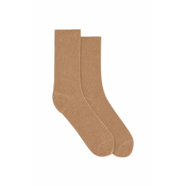 Brio Knit Socks in Camel Silk