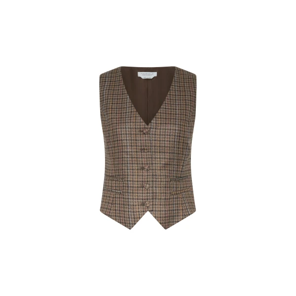 Coleridge Vest in Camel Multi Wool Silk Houndstooth