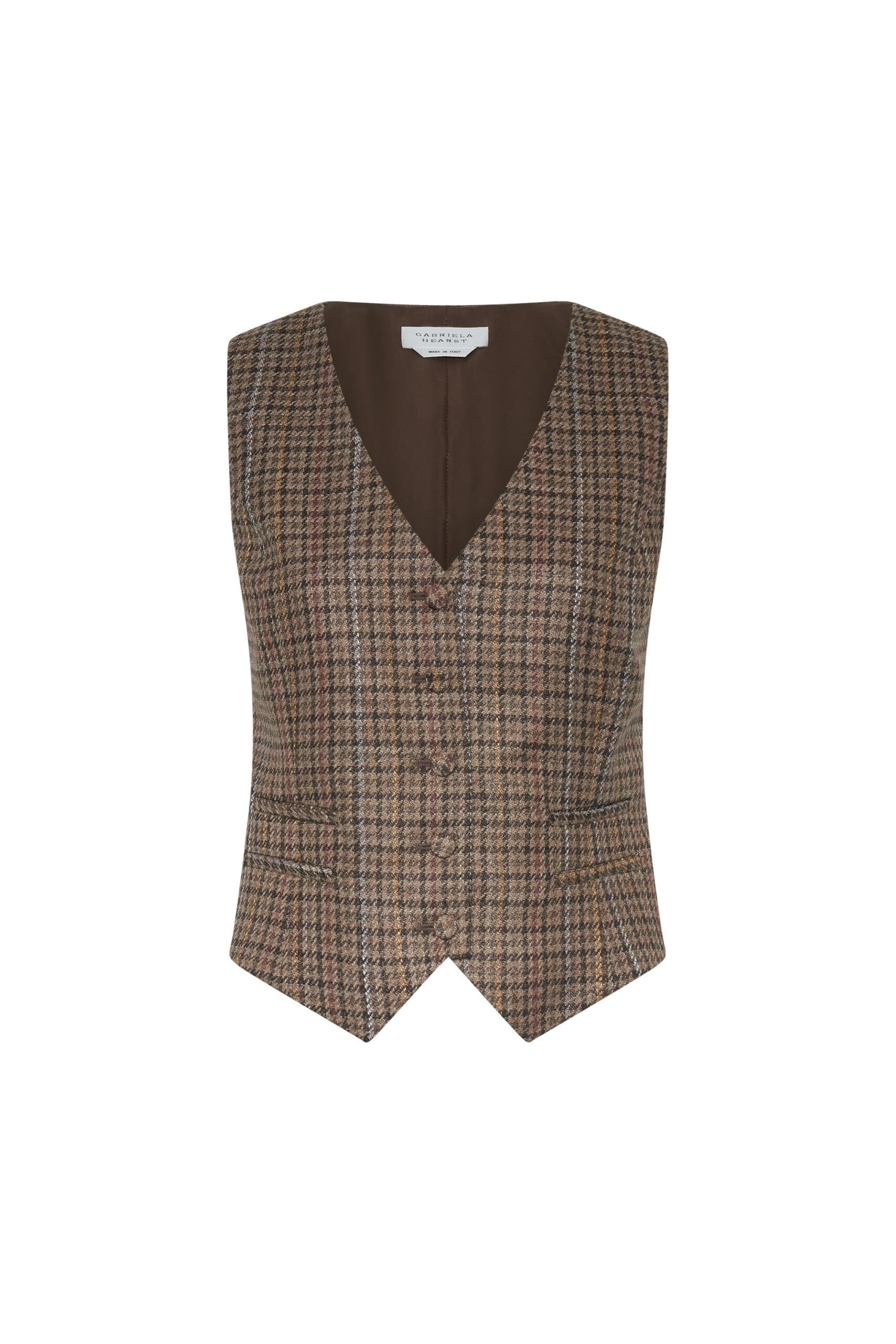 Gabriela Hearst Coleridge Vest in Camel Multi Wool Silk Houndstooth gabriela hearst vest