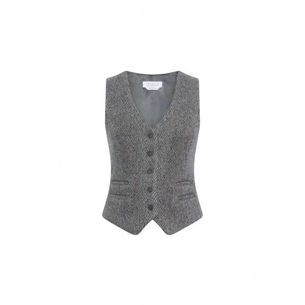 Coleridge Vest in Charcoal Multi Cashmere Wool Herringbone
