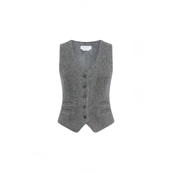 Coleridge Vest in Charcoal Multi Cashmere Wool Herringbone