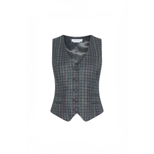 Coleridge Vest in Charcoal Multi Wool Silk Houndstooth