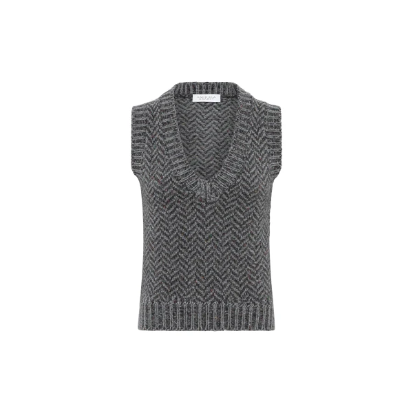 Cresset Knit Vest in Charcoal Multi Cashmere Herringbone