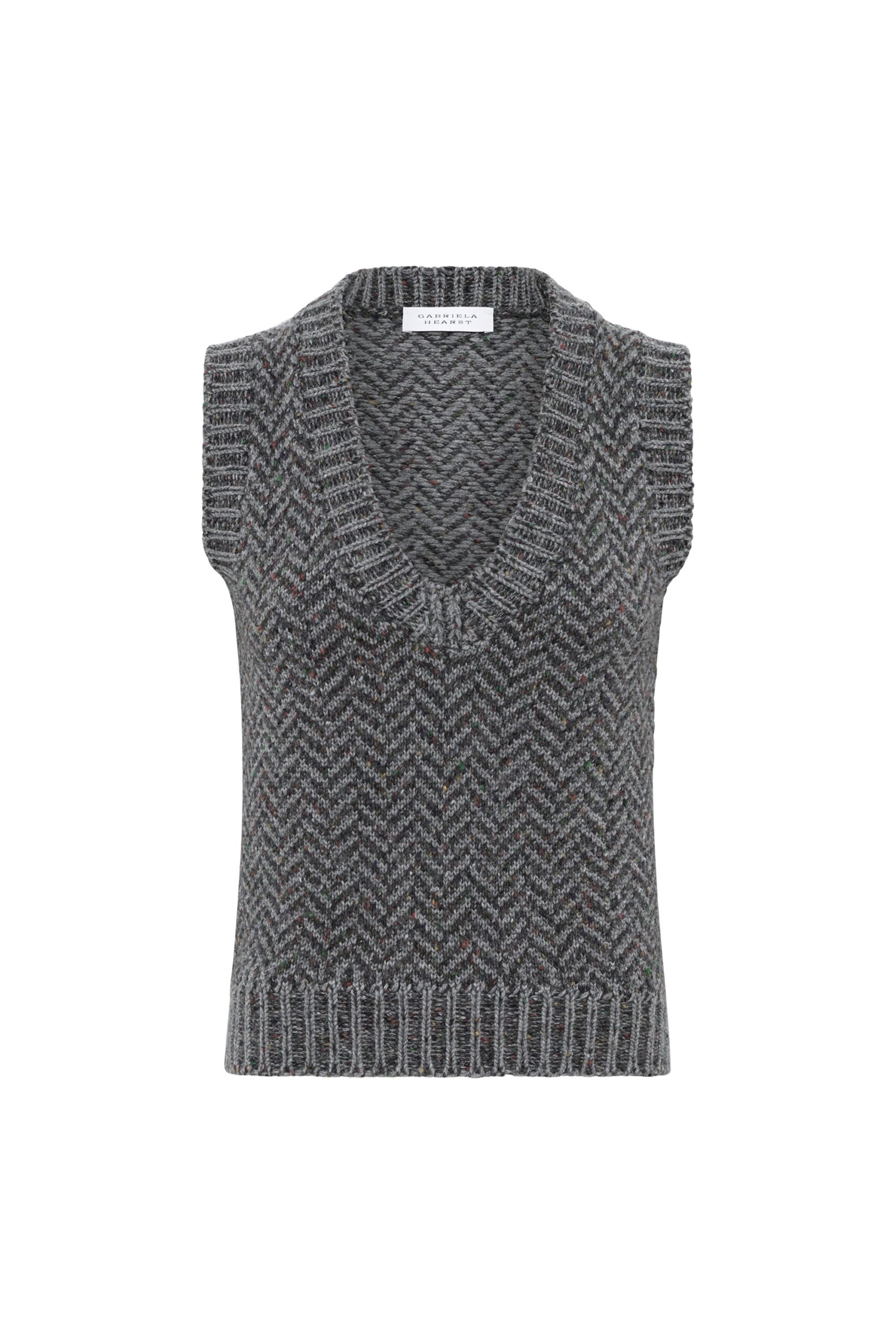 Gabriela Hearst Cresset Knit Vest in Charcoal Multi Cashmere Herringbone gabriela hearst vest