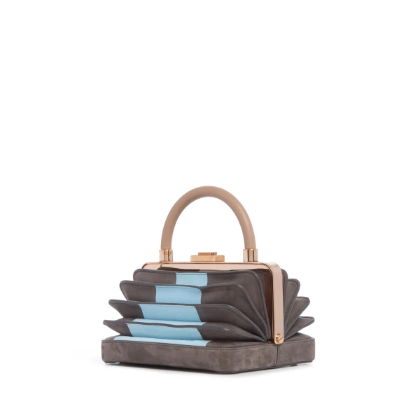 Diana Bag in Grey & Light Blue Suede with Nude Nappa Leather Handle
