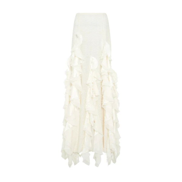 Espina Skirt in Ivory Silk Boucle with Custom Ruffles