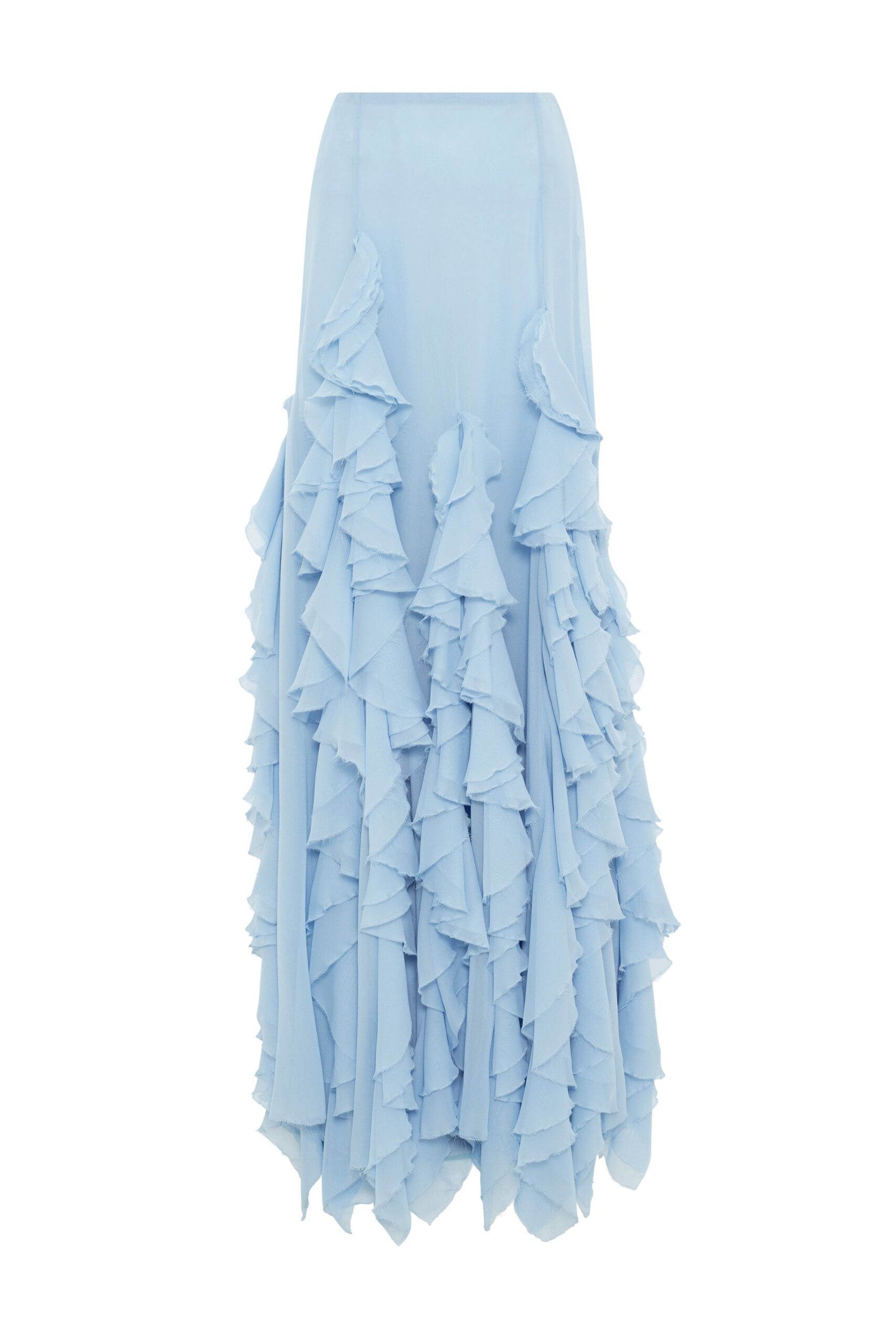 Gabriela Hearst Espina Skirt in Light Blue Silk Georgette with Custom Ruffles gabriela hearst skirt
