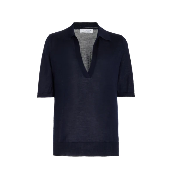 Frank Knit Polo in Dark Navy Silk Cashmere