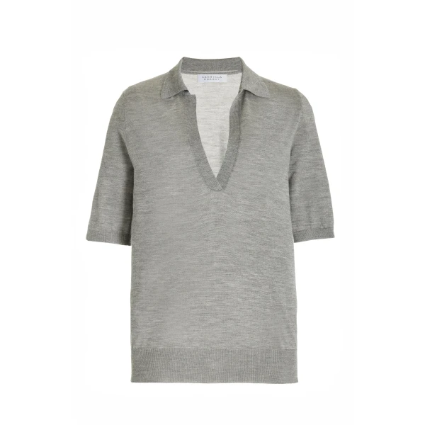 Frank Knit Polo in Heather Grey Silk Cashmere