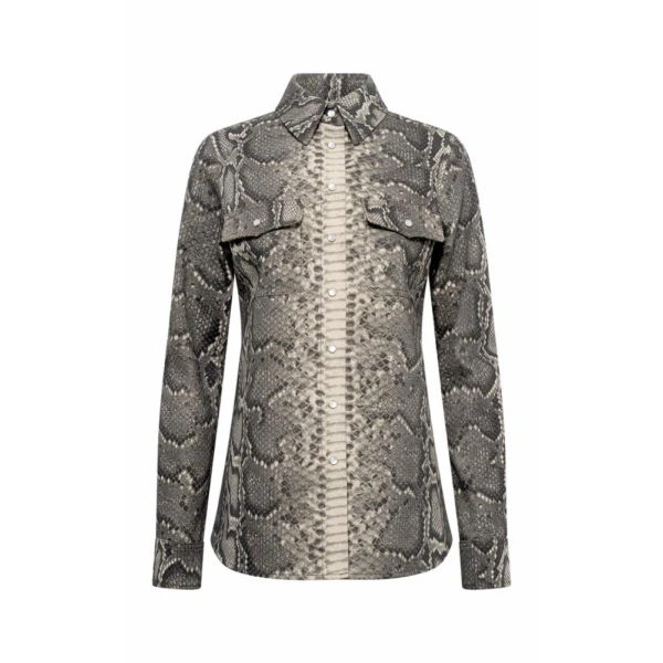 John Austin Shirt in Greyscale Recycled Printed Cotton Denim
