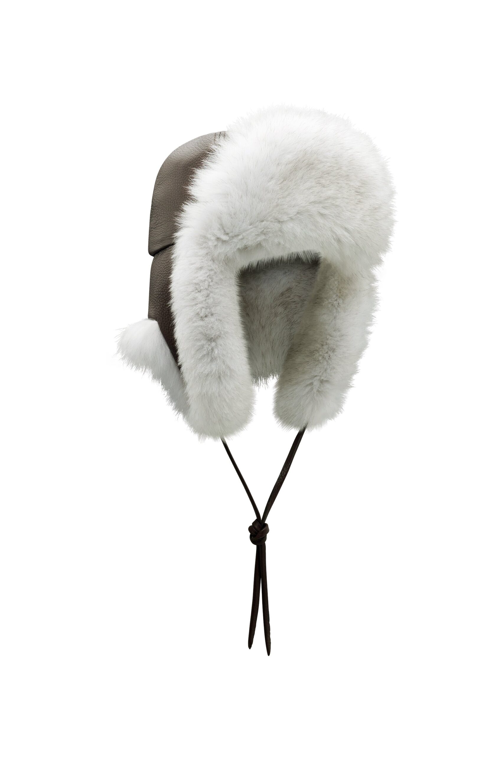 Gabriela Hearst Karina Hat in Chocolate Textured Leather & Ivory Recycled Arctic Fox Fur gabriela hearst hat
