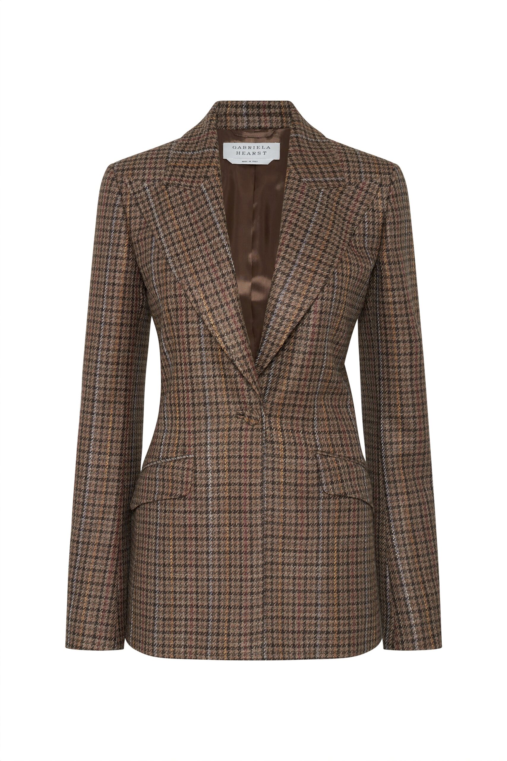 Gabriela Hearst Leiva Blazer in Camel Multi Wool Silk Houndstooth gabriela hearst blazer