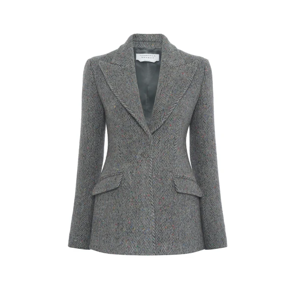 Leiva Blazer in Charcoal Multi Cashmere Wool Herringbone