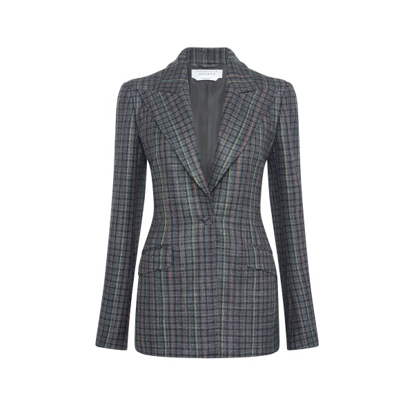 Leiva Blazer in Charcoal Multi Wool Silk Houndstooth
